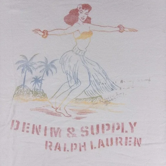 Denim & Supply Ralph Lauren T-Shirt Mens Large White Hula Girl Aloha Vintage Tee - Picture 2 of 7